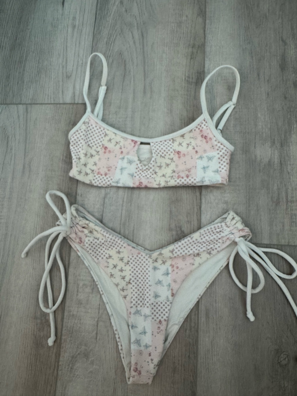 Frankie's Bikinis Pastel Pink & Cream Floral Triangle Bikini